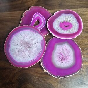Set of 4 Rose Pink Agate Slice Geode Drink Coasters